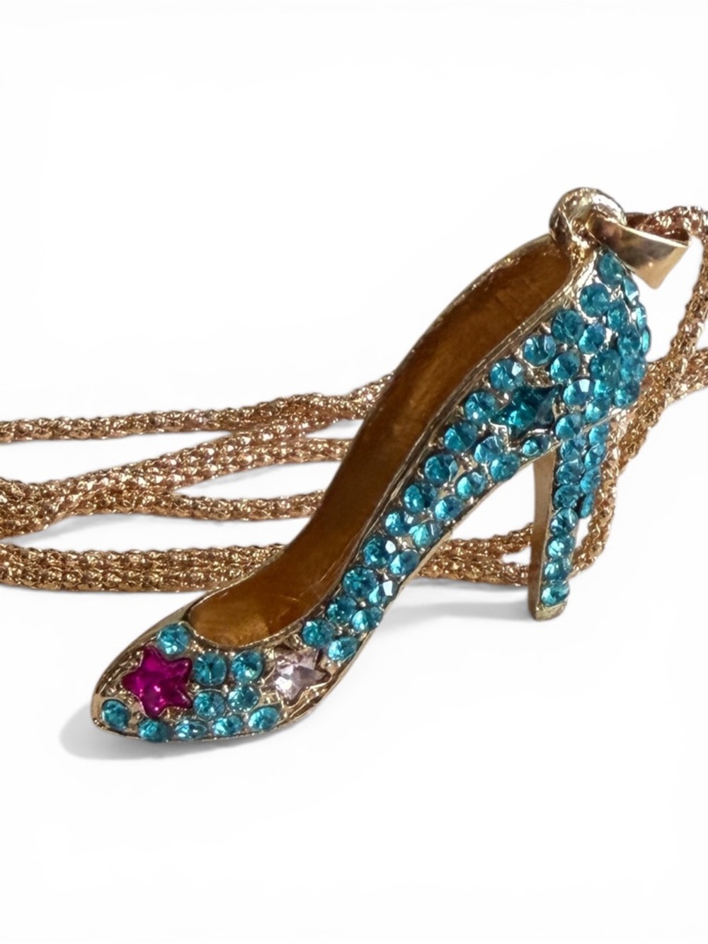 Betsey Johnson Blue Rhinestone Stiletto High-Heel Pendant Necklace NWT - Picture 6 of 9